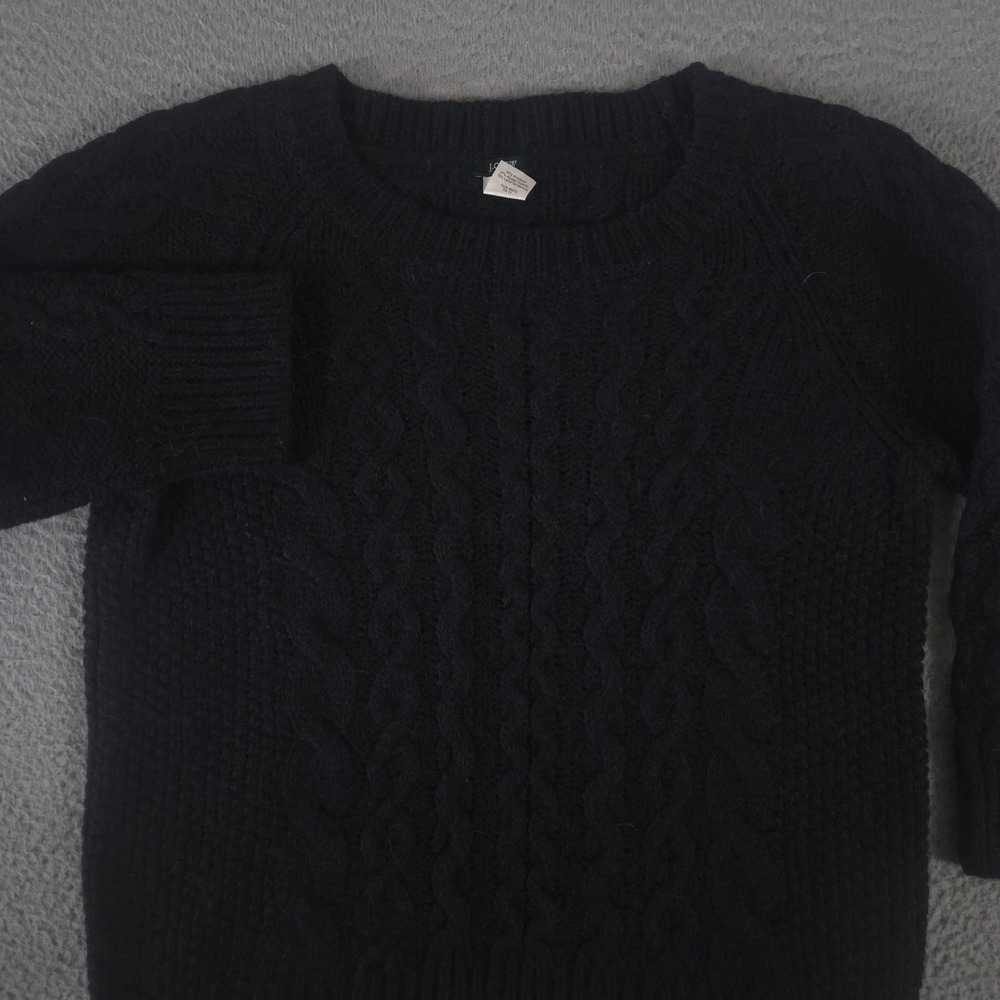 J.Crew Sweater Womens XL Black Superfine Alpaca Merino Wool Fisherman Cable Knit